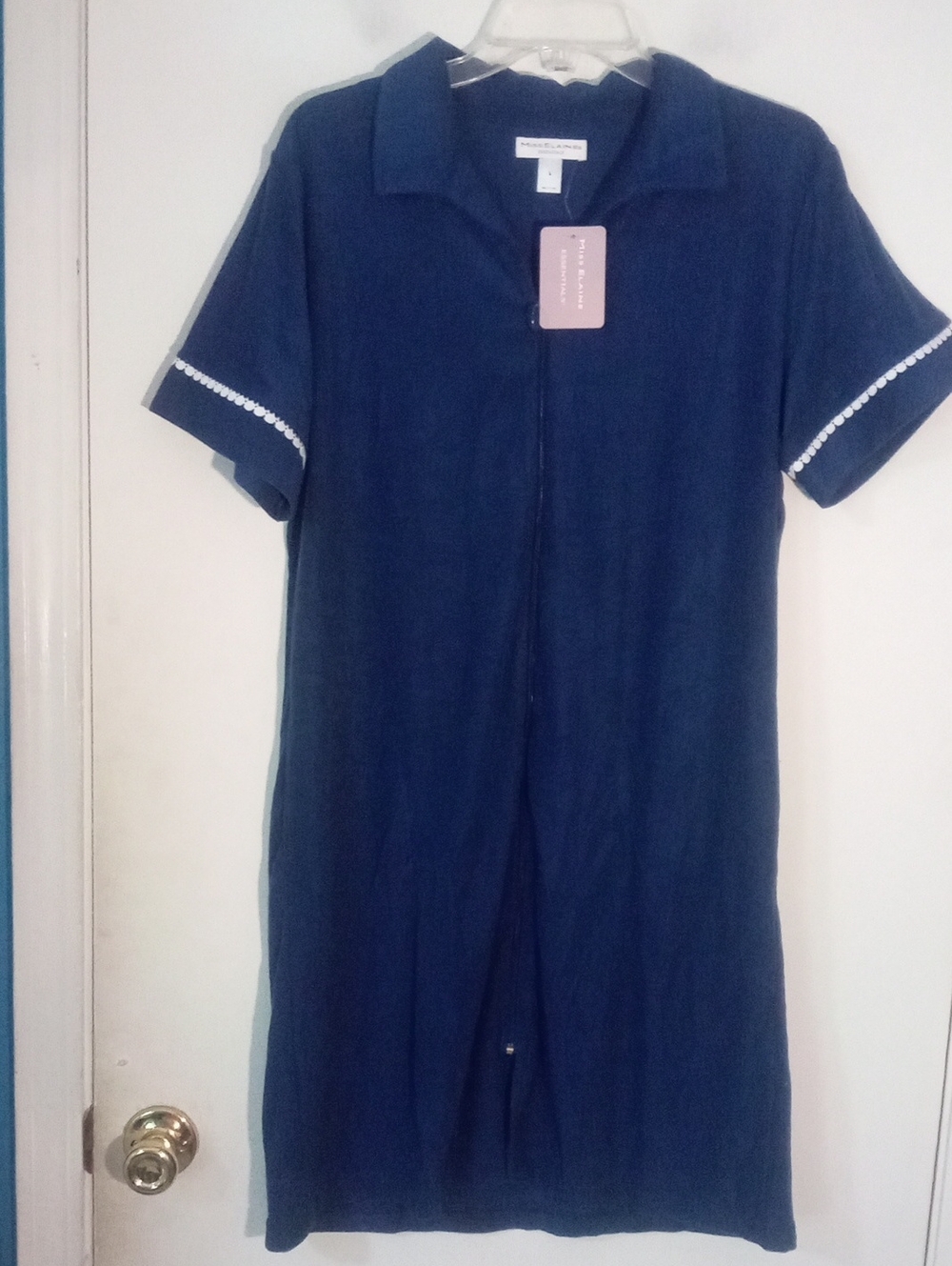 * Miss Elaine's Navy Zip-Front House Dress Large NWT $68 French Terry